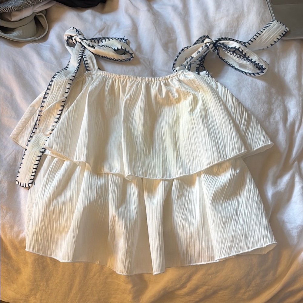 TCEC White Layered Top with Ribbon Straps